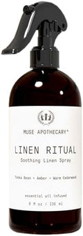 Muse Apothecary Linen Ritual - Aromatic, Soothing, and Relaxing Linen Mist, Laundry and Fabric Spray - Infused with Aromatherapy Essential Oils - 8 oz, Tonka Bean + Amber + Warm Cedarwood