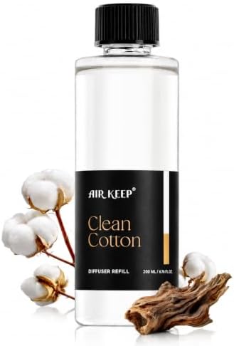 Airkeep Clean Cotton Reed Diffuser Refill – 6.76 fl oz – Premium Scented Oil for Home Aromatherapy – Long-Lasting Fragrance for Reed Diffusers – Perfect for Bathroom, Bedroom & Home Decor