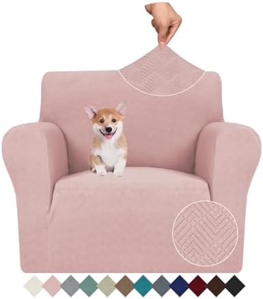 JIVINER Stretch Armchair Slipcovers, 1 Piece Chair Sofa Covers 1 Seater Couch Covers with Elastic Bottom for Kids, Pets (Dusty Pink, Chair)