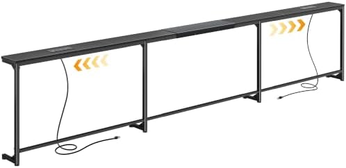 Huuger 110.2-133.8'' Extendable Behind Couch Table with Outlets, Black