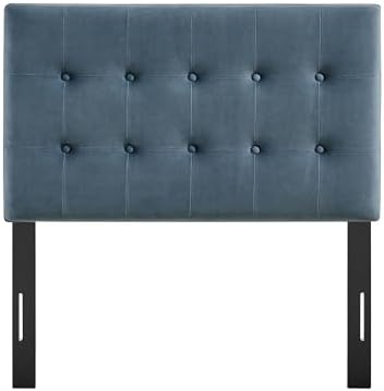 Modway Emily Twin Size Performance Velvet Headboard in Cadet Blue - Stain-Resistant Velvet Upholstery with Button Tufting and 7 Adjustable Height Positions