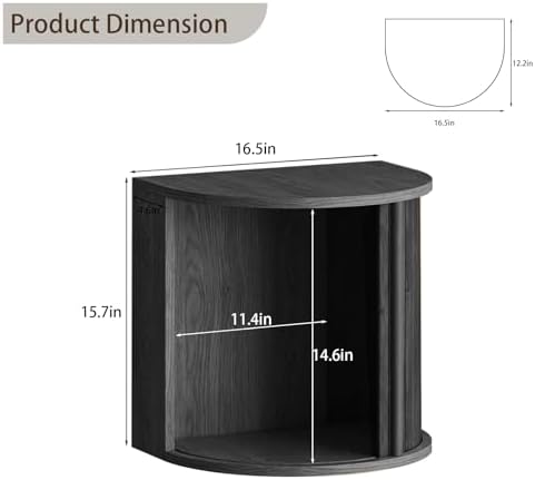 Black Floating Nightstand Set with Fluted Door