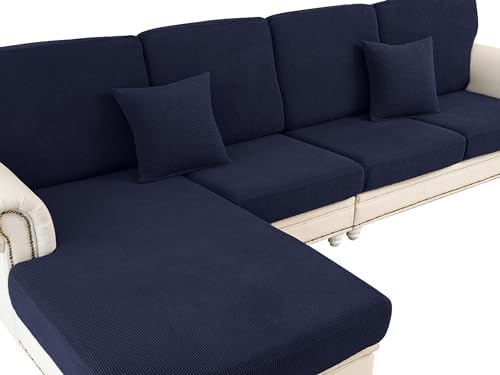 LA MEACK Couch Cushion Covers Seat Cushion Cover Stretch Couch Cover Separate Sectional Sofa Slipcovers Furniture Protector(3 Pieces for Seat or Sofa Backrest, Navy)