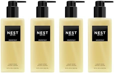 NEST New York Liquid Soap Set, Grapefruit - Includes Four 10 fl oz Bottles - Cleanses & Nourishes Skin - Approx. 300 Pumps Per Bottle - Gluten Free & Cruelty Free