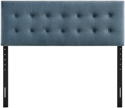 Modway Emily King Size Performance Velvet Headboard in Cadet Blue - Stain-Resistant Velvet Upholstery with Button Tufting and 7 Adjustable Height Positions