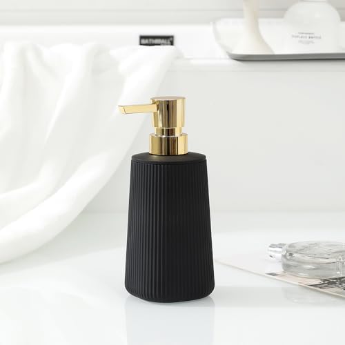 YAUKPH Small Soap Dispenser for Bathroom and Kitchen Matte Black and Gold