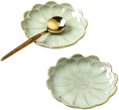 Set of 2 Ceramic Coffee Spoon Rest for Coffee Bar, Cute Cooking Spoon Holder for Stove Top Kitchen Counter, Mint Green