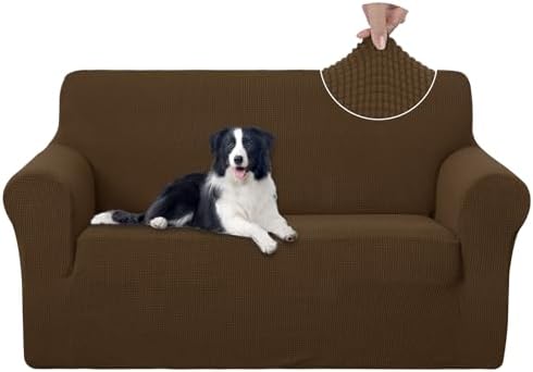 U-NICE HOME Loveseat Cover Stretch Couch Cover Sofa Slipcover, Brown