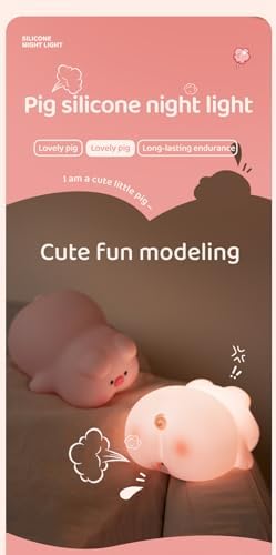 ATSUI Pig Night Light for Kids, Food Grade Silicone, Rechargeable, Tap Fun Kawaii Lamp for Kids Room, Adjustable Brightness, Cute Stuff for Boys Girls, Cute Gifts for Baby Children