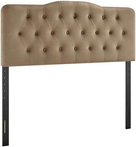 Modway Annabel Performance Velvet Adjustable Queen Headboard in Taupe - Stain-Resistant Padded Headboard Only with Diamond Button Tufting and 7 Height-Adjustable Positions