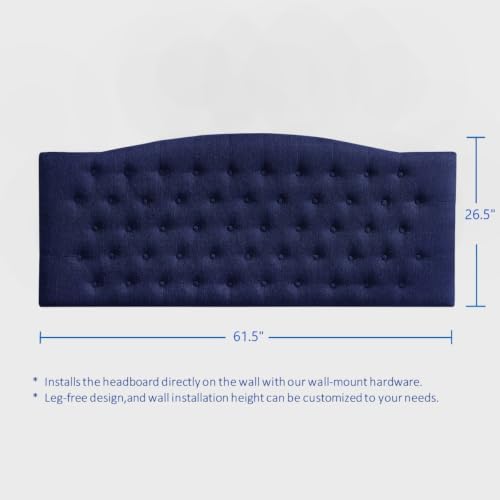 24KF Upholstered Tufted Button Wall Mounted Linen Headboard,Comfortable Fashional Headboard Queen/Full Size,6055-Q-Navy Blue