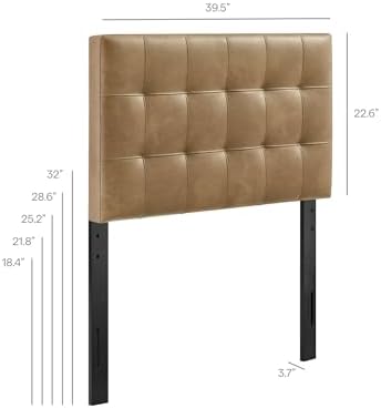 Modway Lily Faux Leather Twin Size Headboard with Biscuit Tufting in Toast - Vegan Leather Upholstery with Padded Design and 5 Height-Adjustable Mounts