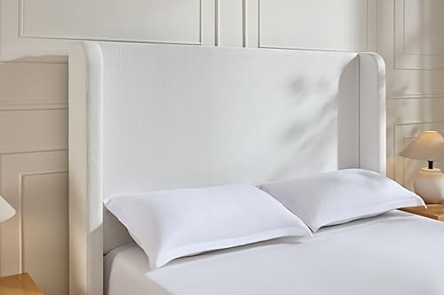 Queen 54" Tall Headboard Wingback Upholstered Platform Bed Frame Elegant Simplicity Chenille for Bedroom Strong Wood Slats Support No Box Spring Needed Easy Assembly No Noise Cream White