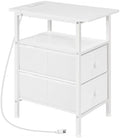 HOOBRO End Table with Charging Station, Narrow Side Table, Nightstand with 2 Non-Woven Drawers, Slim Sofa Side Table, for Small Spaces, Living Room, Bedroom, White WT486UBZ01