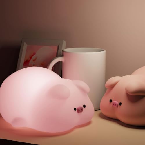 Piglet Night Light for Kids,Cute Pig Silicone Squishy Dimmable Nursery Lamp
