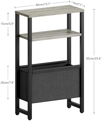 Narrow Side Table, Slim End Table with Magazine Rack, Skinny Bedside Table for Small Spaces, 3 Tier Sofa Couch Table Nightstand for Living Room, Bedroom,Oak Grey LET503Q