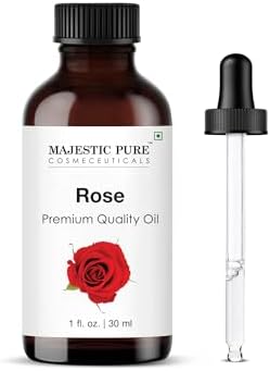 Majestic Pure Essential Oil with Glass Dropper - 100% Pure and Natural - Essential Oils for Diffuser, Aromatherapy, Soap and Candle Making, Rose Essential Oil, Rose Oil, 1 Fl Oz