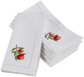 Handmade Pomegranate and Leaves Embroidery Napkin with Hemstitched Border (Set of 6)