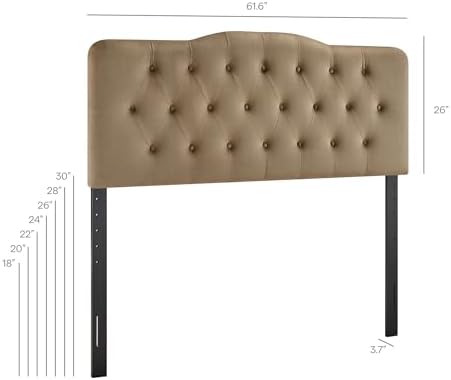Modway Annabel Performance Velvet Adjustable Queen Headboard in Taupe - Stain-Resistant Padded Headboard Only with Diamond Button Tufting and 7 Height-Adjustable Positions