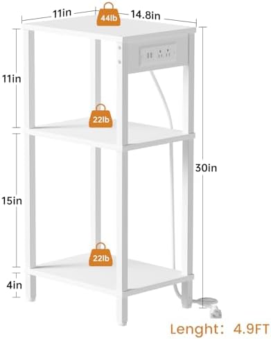 Tall Side Table with Charging Station, 30 Inch Tall End Tables Living Room