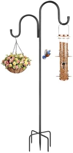 84 Inch Double Shepherds Hooks for Outdoor, Heavy Duty Bird Feeder Pole with 5 Prongs Base for Hanging Lantern, Hummingbird Feeder, Lightweight Plant, Shepherds Hook for Bird Feeders for Outside