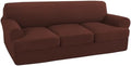 Turquoize 4 Piece T Cushion Sofa Slipcovers Stretch Couch Cover Furniture Covers with 3 Individual T Cushion Covers, Machine Washable (3 Cushion Sofa, Burnt Brick)