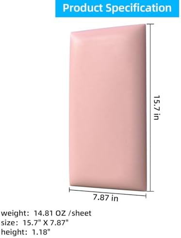 Peel and Stick Headboard - Pink Upholstered Wall Panels, 10 Panels Sized 7.8" x 15.7", 3D Anti-Collision Soundproof Self-Adhesive for Bedroom