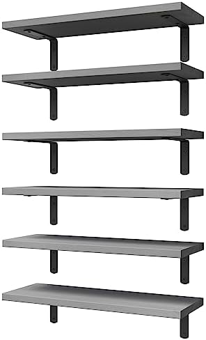 WOPITUES Floating Shelves Set of 6 for Wall Decor & Storage, Grey