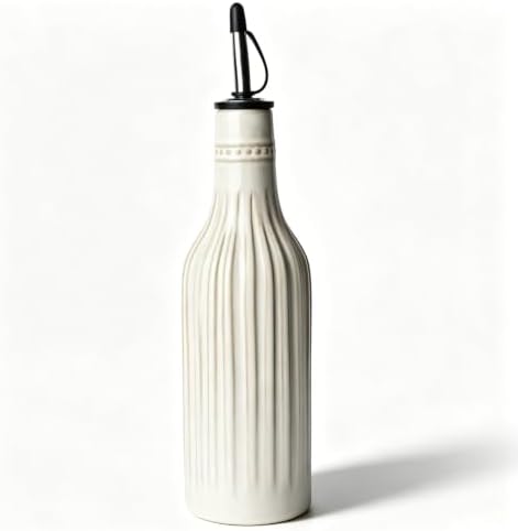 Ceramic Olive Oil Dispenser, 14 oz Vinegar Olive Oil Cruet (Vintage White)