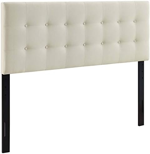 Modway Emily Tufted Button Linen Fabric Upholstered Queen Headboard in Ivory