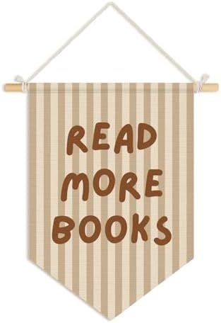 Classroom Reading Nook Decor, Read More Books Pennant Flag for Reading Corner Classroom Library 15x11 Inch - Brown