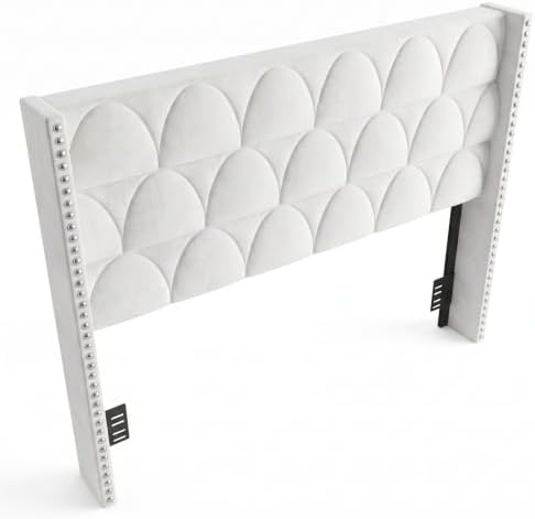 Velvet Upholstered Wingback Headboard, King, Cream