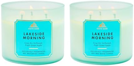 Bath & Body Works 3-Wick Candle, Lakeside Morning, Soy Wax Blend, 2 Pack