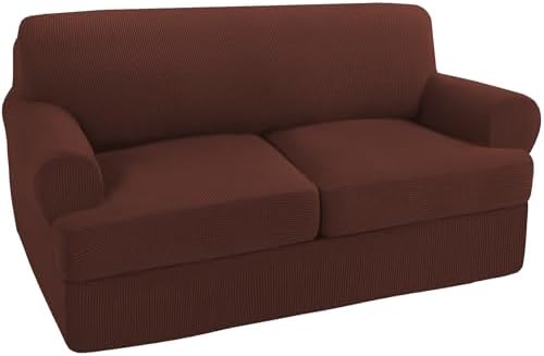 Turquoize 3 Piece T Cushion Loveseat Slipcovers Sofa Cover for 2 Cushion Couch Cover Washable Sofa Slipcover Furniture Covers with 2 Individual T Cushion Seat Covers (2 Cushion Loveseat, Burnt Brick)