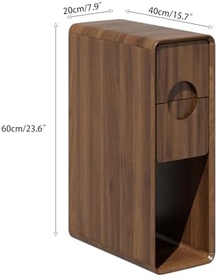 Narrow Walnut Nightstand Set of 2, Small Bedside Table with Circular Drawer, Skinny Side End Table, Wood Nightstand, Mid Century Modern Night Stand for Bedroom, Small Spaces, Slim, Vintage, Boho