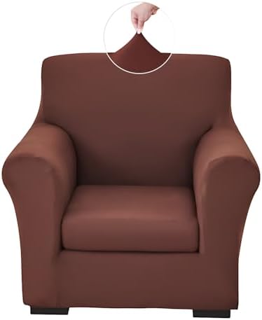 Stretch Sofa Cover Couch Covers, 2-Piece Armchair Cover with Separate Cushion Cover, Washable Soft Spandex Furniture Protector for Living Room(Armchair, Coffee)