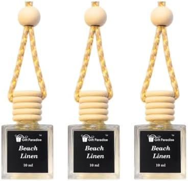 Beach Linen Car Freshener Set of 3 – Premium Hanging Air Fresheners with Velvet gift bag – Long Lasting Fresh Laundry & Ocean Breeze Scent for Cars, Closets & Small Spaces