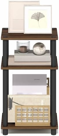 Furinno Turn-N-Tube 3-Tier Toolless Side Table, Compact, Brown Walnut