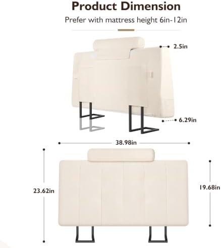 Twin Headboard with Headrest, Memory Foam Upholstered Headboard