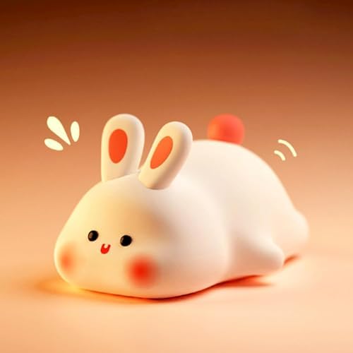 Squishy Bunny Night Light, Cute Easter Rabbit, Bunny Lamp, Led Big Face Rabbit Decor, Novelty Gifts, Dimmable Rechargeable Light up Bunnies, Nursery Room College Dorm Touch Nightlight