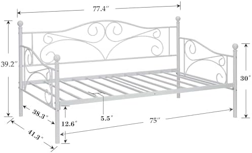 VECELO Daybed Frame, Twin Size Metal Platform Sofa Bed Mattress Foundation with Headboard, Heavy-Duty Steel Slat Support for Bedroom Living/Guest Room, Easy Assembly, White