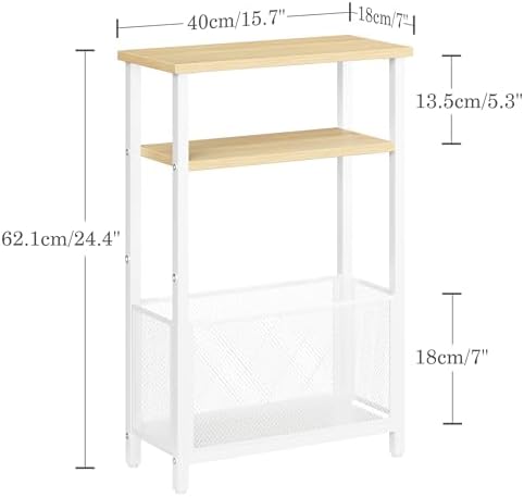 MMEOLUOOK Narrow Side Table with Storage Basket Skinny End Tables for Smalls Spaces 3 Tier Sofa Table Small Nightstand Slim Bedside Table for Living Room Bedroom Natural Wood MLBZ22Y