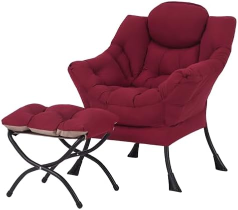 Welnow Lazy Chair with Ottoman, Reading Chair with Footrest,Burgundy
