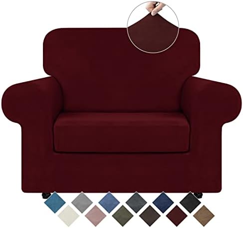 WEERRW Velvet Stretch 2 Pieces Chair Sofa Slipcovers Washable, Burgundy