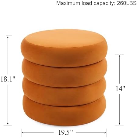 Round Velvet Storage Ottoman Set of 2, Tufted Vanity Stool for Dorm