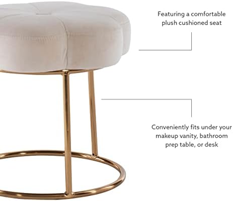 Linon Talulah White Velvet and Gold Metal Vanity and Accent Stool