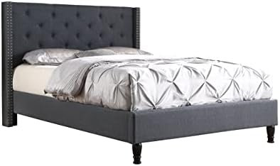 King Upholstered Platform Bed Frame with 51" Tall Headboard - Button Tufted Cloth Bed - Wood Slat Support with Storage Space - No Box Spring Needed - Easy Assembly - Blue - Oliver & Smith - Astor
