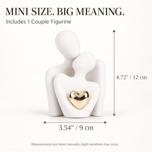 Mini Couple Statue, Ceramic Figurine for Shelf Decor, 4.72" White