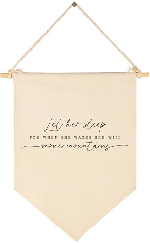 Let Her Sleep for When She Wakes She Will Move Mountains-Pennant Wall Decor Gift for Baby Girls Kids-Canvas Pennant Banner Pennant Wall Decor Gift for Nursery Baby Room Bedroom-Baby Gift Shower