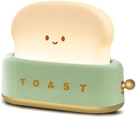 QANYI Desk Decor Toaster Lamp, Rechargeable Small Lamp with Smile Face Toast Bread Cute Toaster Shape Room Decor Night Light for Bedroom, Bedside, Living Room, Dining, Desk Decorations, Gift